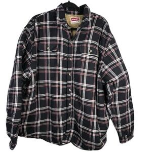 Wrangler sherpa-lined flannel shacket - black, red, & white plaid - Size XL